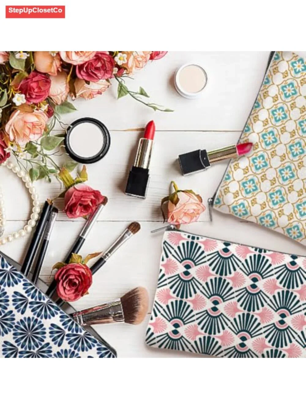 Boho Floral Canvas Makeup Bags Set of 4 with Zipper Travel Toiletry Pouches for